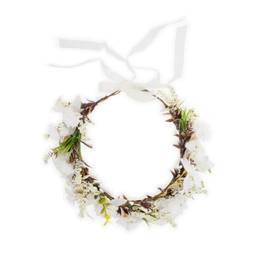 Image of Radhu & Kabby White Daisy Floral Hair Tiara for Women | Artificial Flower Crown with Ribbon Tie | Elegant Hair Accessory for Weddings, Haldi, Photoshoots & Parties | Lightweight | 1 Pc