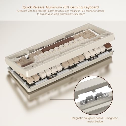Image of Womier RD75 Pro 75% Wireless Aluminum Gaming Keyboard, QMK /VIA Tri-Mode Mechanical Keyboard, Custom Hot Swappable with RGB, Creamy Keyboard for Windows /Mac /PC - Milk White