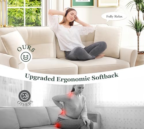 Image of Kidirect Small Sectional Couch, 69 inch L Shaped Couch, Sectional Sofa, White | Comfy Velvet Couch, Tool-Free Setup, 750lb Max Load, Movable Ottoman, Ideal for Living Room, Bedroom, Apartment, Office