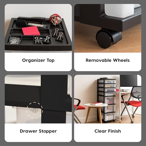 image for IRIS USA Plastic Drawer Storage Organizer Rolling Cart, with Wheels Ca
