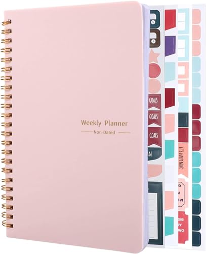 Undated Weekly Planner with Habit Tracker 52 Weeks To Do List Notebook A5 Weekly Goal Planner with Spiral Binding & Stickers Home Work School Supplies for Women Girls 8.2 x 5.7 - Pink