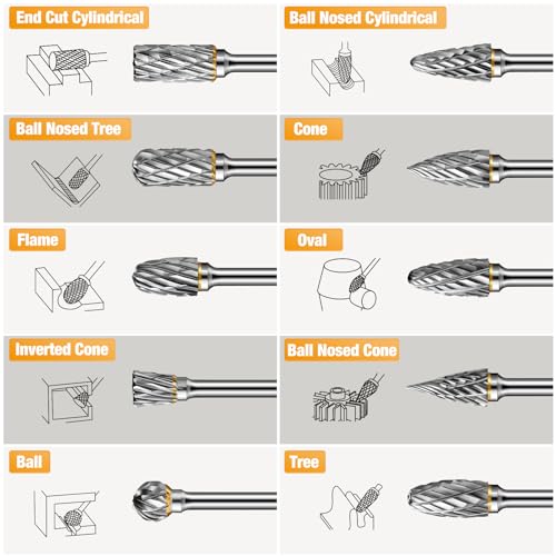 DIYLAND Hartmetall Frässtifte Set mit 3 mm Schaft Doppelschnitt, 20 Stück Rotary Fräser Drehwerkzeug Zubehör für Bohrer, Schleifen, Schnitzen, Metallpolieren, Gravieren