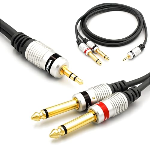 VITALCO Cable Audio Mini Jack 3,5 Estéreo a Doble Jack 6,3 Mono TS 3m Divisor Macho a Macho 2m