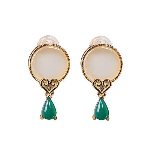 Boucles d'oreilles Jade hétien en argent sterling plaqué or de haute joaillerie