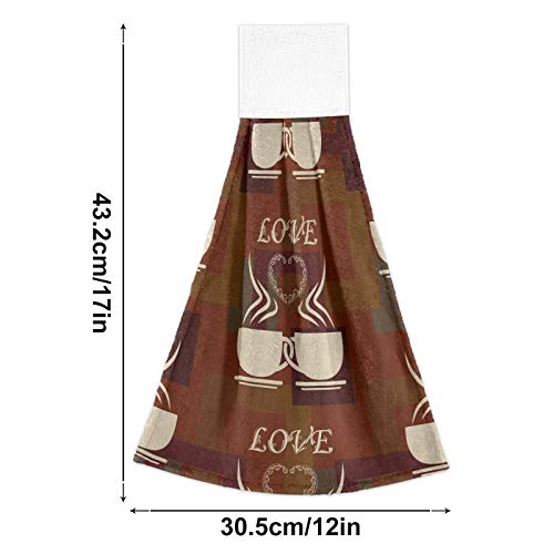 Ffyho 2 Pack Retro Coffee Kitchen Towel With Hanging Loop Quality Fall Theme Decorative Dish Towels Soft Coral Velvet Hand Towels For Bathroom Washcloth Absorbent Tie Towel #TOP1