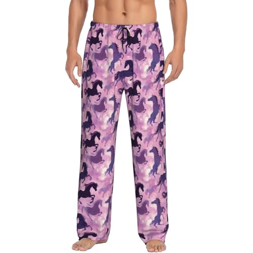 Mens Pajama Pants - Purple Horse Print Soft Sleep Lounge Pants For Men, Casual Pj Bottoms With Pockets4