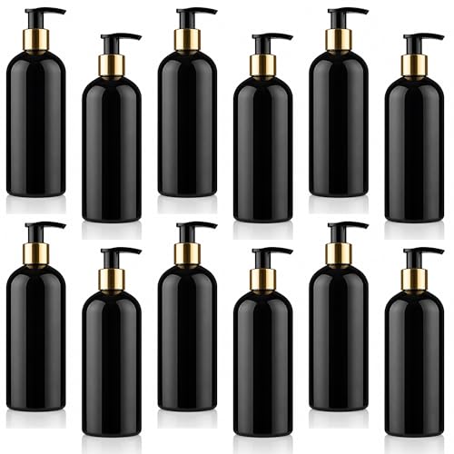 Image of Prakash Empty Plastic Black Golden Bottles Dispenser 500ml Portable Shampoo Lotion Hand Bottle(Black Golden Pump 500ML, Pack of 12)