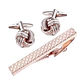 HAWSON Cufflinks and Tie Clip Set for Men, Knotted Cuff Links for men, 2 inch Tie Bar Clips, Gifts for Wedding Business