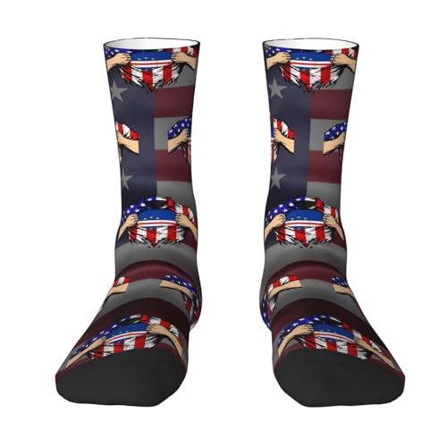 USA & Cape Verde Flag Chest America Adult Polyester Crew Socks Breathable Moisture-Wicking Athletic Running Gym3