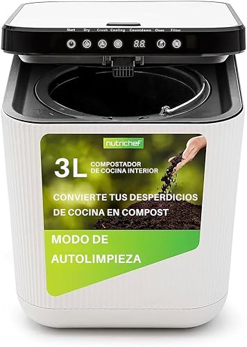 *NutriChef compostador *electrico, 3 litres, Ideal per a cuines, Galleda Escombraries *organica i *deschos de Menjar, *Automatico, Funcions d'Assecat, *Trituracion i Refredament