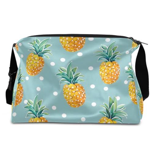 Leather Travel Duffle Bag for Women Men, Polka Dots Pineapple Small Sports Gym Bag Weekender Overnight Bags Underseat Carry on Luggage Bags for Airplanes, Personal Item Travel Bag,B-8502