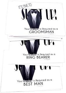 Groomsmen Proposal Cards White, It's Time to Suit Up, Set of 14 with Envelopes Includes 2 Will You Be My Best Man Cards and 2 Ring Bearer Cards.