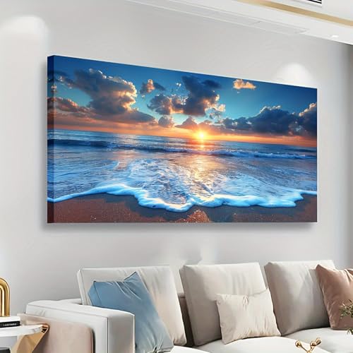 Peinture murale plage bleue affiche grand format avec cadre - 3