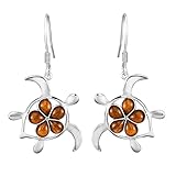Plata de Ley KOA madera tortuga con Plumeria Dangle Earrings