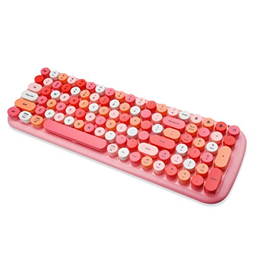 Wireless Bluetooth Keyboard, Typewriter Retro Round Keycaps Keyboard, Bluetooth 5.1 Tech Compatible with iPhone, iPad, Android, Windows, PC, Perfect for Home Game Office (Pink Colorful)