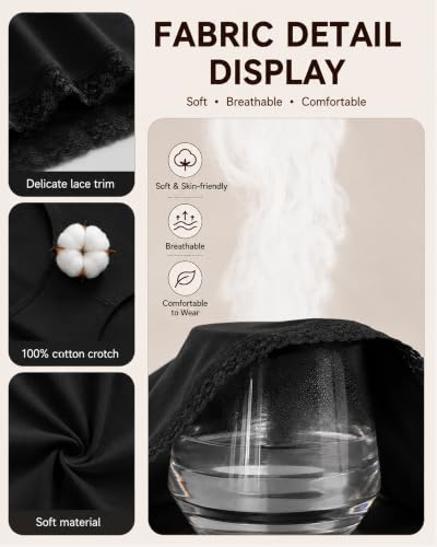 Image of UNDER THE SEA Cotton Underwear for Women High Waisted Lace Briefs Soft Breathable Womens Panties 5 Pack S-3XL