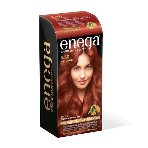 Image of Enega No Ammonia Grey Coverage Long Lasting Creme Hair Color with Argan Oil & Green Tea Extract - Pack of 1(150 ML) (Mahogany)