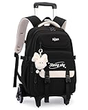 Amythe Mochila Ruedas Niña, 30L Mochilas Escolares con Carro Desmontable para Primaria y Secundaria, Mochila Trolley Adolescente Chica Bolso Informal para Viajes, 6 Ruedas, Negra