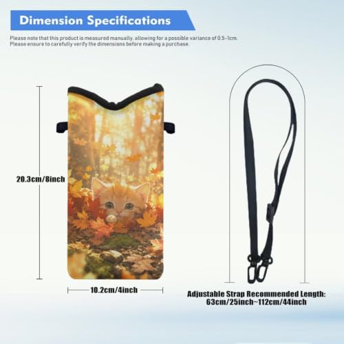 Image of Travel Crossbody Cell Phone Purse Waterproof Mini Smartphone Shoulder Bag Lightweight Cellphone Bag for Phone, Keys, Power Bank, 8 x 4 inch, Cat Autumn Leaf