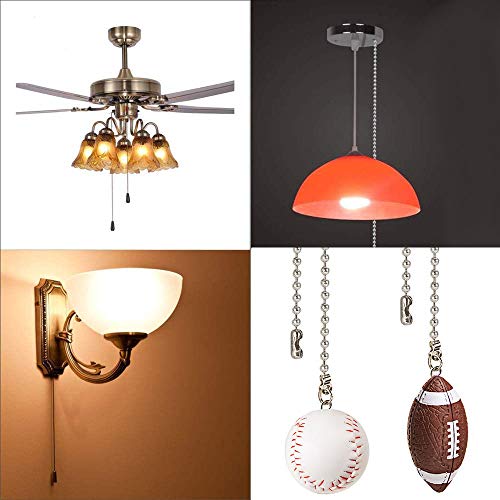 Image of Ceiling Fan Chain Pulls Decorative Extension 12 Inches Baseball and Football Extender Ornaments Pendant Fan Pulls Set for Ceiling Light Lamp Fan Chain (Nickel)