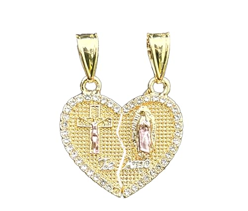 Generic 18K Gold Plated Couples Necklace Virgin Mary Necklace Jesus Necklace Heart Necklace Plated Gold Necklace Couple Jewelry for Him and Her (includes 2 necklaces), 45