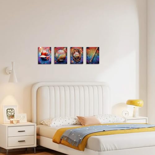 Aiocdit Baseball Wall Art Canvas Prints,Vintage Graffiti Art Posters,Boys Room And Man Cave Retro Cool Wall Decor Set Of 4 thumb #3