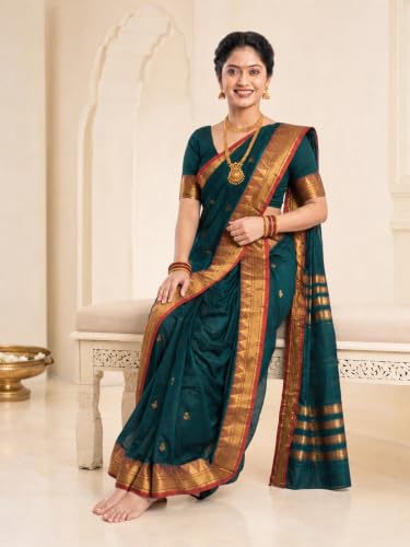 Image of Mom and Me Women Ready to Wear Nauvari Saree, Maharashtrian Peshwai Paithani, 9 Yard Readymade, Acrylic Cotton, Free Size, Traditional Ethnic Saree, with Blouse Piece