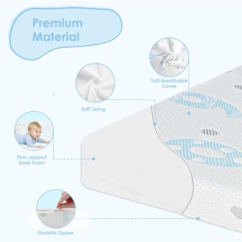 Image of Trifold Pack and Play Mattress Pad, 38 inchx26 inch Memory Foam Pack N Play Mattresses for Baby Toddler, Foldable Portable Travel Crib Mattress for Pack N Play with Carry Bag