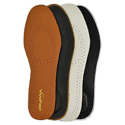 VivoFoot 2 Pairs Premium Leather Insoles, Trimmable and Breathable Genuine Leather Shoe Insoles for Men & Women (S: UK 2-6, Brown ) Cover