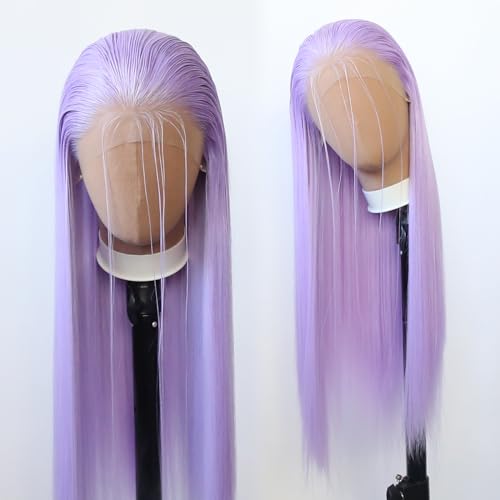 Towarm Light Purple Wig Long Straight Lavender Purple Synthetic Lace Front Wigs Pre Plucked Natural Hairline for Black Women Heat Resistant Fiber Hair Cosplay Daily Wear Wig (Light Purple)
