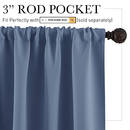 RYB HOME Blackout Curtains for Small Window - Thermal Insulated Noise Reducing Energy Efficiency Small Window Decor for Closet Basement Cafe, 52 inches Wide x 36 inches Long, Stone Blue, 1 Pair