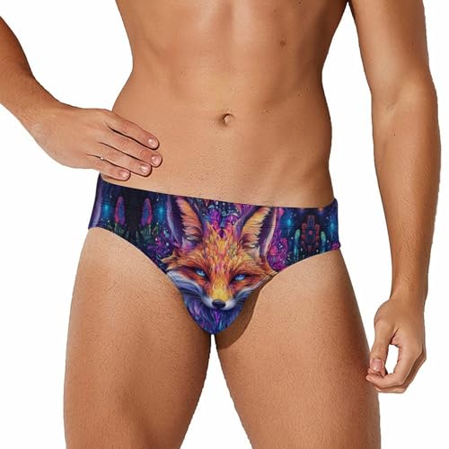 Colorful Fox Printed Swim Briefs for Men Sexy Bikini Swimwear Elastic Beach Trunks Bathing Suit