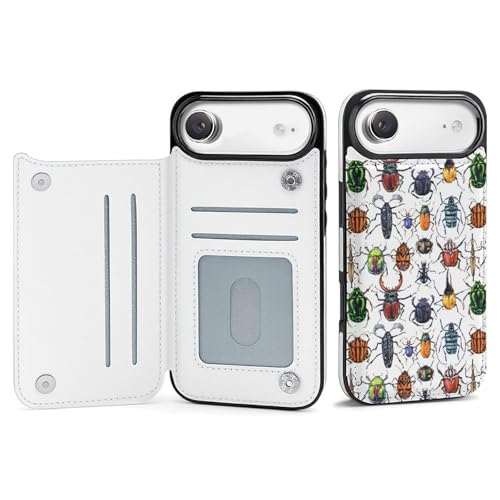 iPhone17Air用ケース 手帳型 カブトムシ 昆虫柄 総柄 アイフォン17Airケース 手帳型 背面 財布型 スマホケース 軽量 耐衝撃 ICカード収納 スタンド機能 おしゃれ シンプル