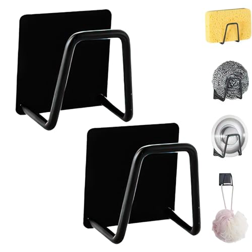 Générique Support Éponge Cuisine, 2 Pièces en Acier Inoxydable 304, Porte-éponge Auto-adhésif pour Évier, Rangement Salle de Bain et Cuisine, Noir