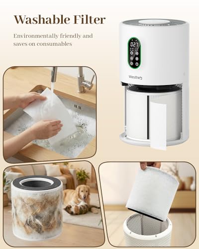 Image of Air Purifiers for Home Large Room 1650 Ft with Washable Filters, H13 HEPA | WESTHEY Air Cleaner,Auto Mode,Fragrance Diffuser,Flowing Ambient Light,PM2.5 Display,Wildfire Smoke Dust Pollen Pet Hair Odor