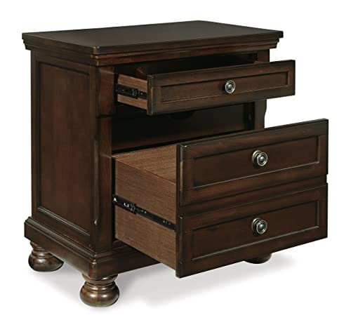Signature Design by Ashley Porter Traditional Wood Nightstand, Brown | Veneers, wood and engineered wood, 2 smooth-operating drawers, Hidden pull-out tray, Felt bottom, Bun feet - image 7