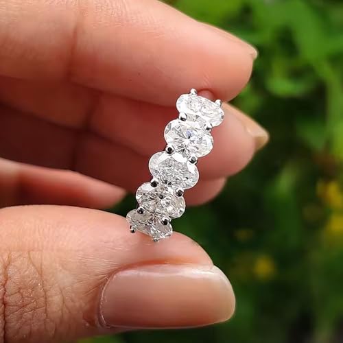 Moissanite Rings for Women, 2.5ct Oval Cut 5 Stone Engagement Ring with GRA s925 Sterling Silver Moissanite Half Eternity Band Wedding Ring3