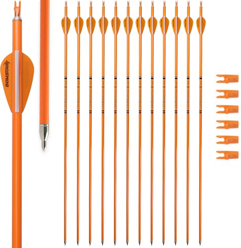 BOWSOUL Carbon Arrow Archery 30inch Bright Colors Hunting Target Practice Arrows for Compound & Recurve Bow Spine 500 with Removable Tips (Pack of 12) (Bright Orange)