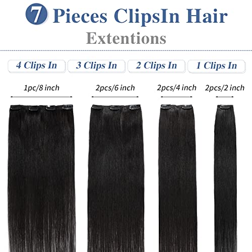 Image of Clip in Hair Extensions Real Human Hair S-noilite #1B Natural Black Double Weft hair extensions 16 Inch Clip in Real Human Hair for Women Balayage Straight 7PCS 125g
