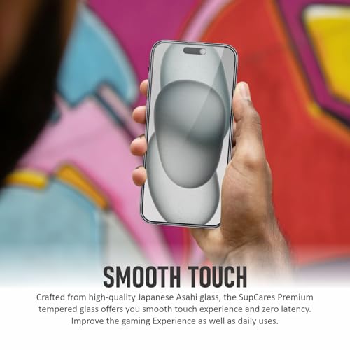 Image of SupCares Privacy Tempered Glass for iPhone 15 Plus and 16 Plus (6.7 Inch) With Installation Kit | Military-Grade Gorilla Screen Protector | Edge to Edge Coverage | Black