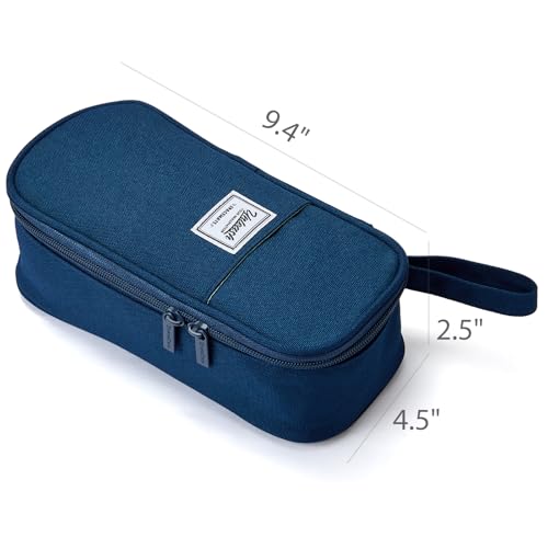 Image of SPACEMATE Pencil Case Pouch Box Bag School Supplies Girls Boys Kids, Cute Preppy Stuff Large Big Capacity Aesthetic Pen Organizer, Back to College Stationary, Navy Blue, Classic Stlye, 1800ml