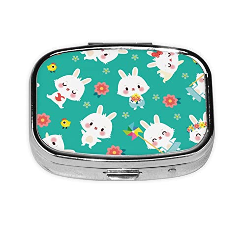 ピルケース 薬ケース かわいい ウサギ 柄 スクエアピルボックス ピルボックス 小さなピルボックス ミニピルボックス ミニ薬箱 携帯ピルケース 収納ボックス 小物入れ 携帯用 くすり整理 人気 長方形 薄型 コンパクト 小型 おしゃれ くすり整理 ピルミニ