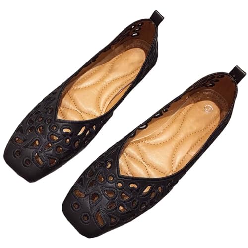WENJIAZHIZHI Women's Floral Ballet Flats Comfortable Dress Shoes Square Toe Slip on Flat Shoes with Breathable Eyelets