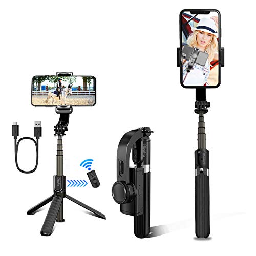 Abafia Palo Selfie Trípode, 3 en 1 Selfie Stick Antivibración 360u00b0 Gimbal Rotable Estabilizador Inteligente Extensible Bluetooth Control Remoto para iPhone/Galaxy/Honor/Nova/Xperia/Otros Smartphones