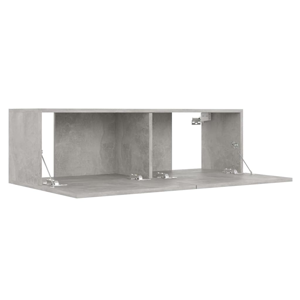 3-TLG. TV-Schrank-Set Betongrau, Holzwerkstoff, Wandmontage, Modernes Media-Center für Wohnzimmer, Schlafzimmer, Robustes Design