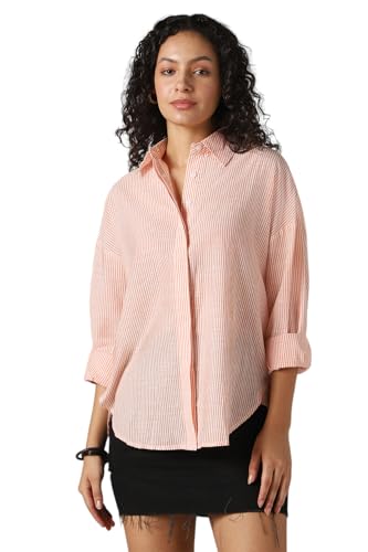 Hubberholme Women Striped Longline Length Oversized Spread Collar Shirt Deal