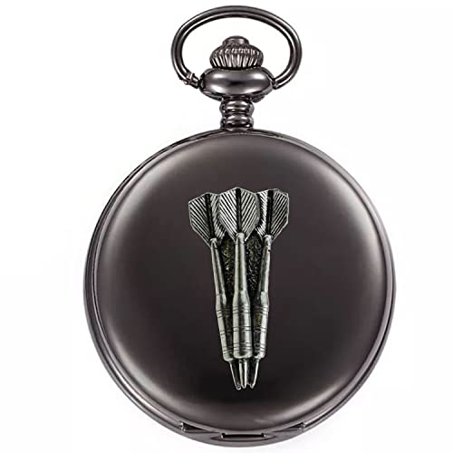 Montre de poche gousset quartz homme à gilet avec motif trois fléchettes et écrin