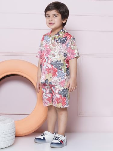 Image of AJ DEZINES Kids Cotton Shirt Shorts Half Sleeves Floral Printed CO-ORDS Set for Boys