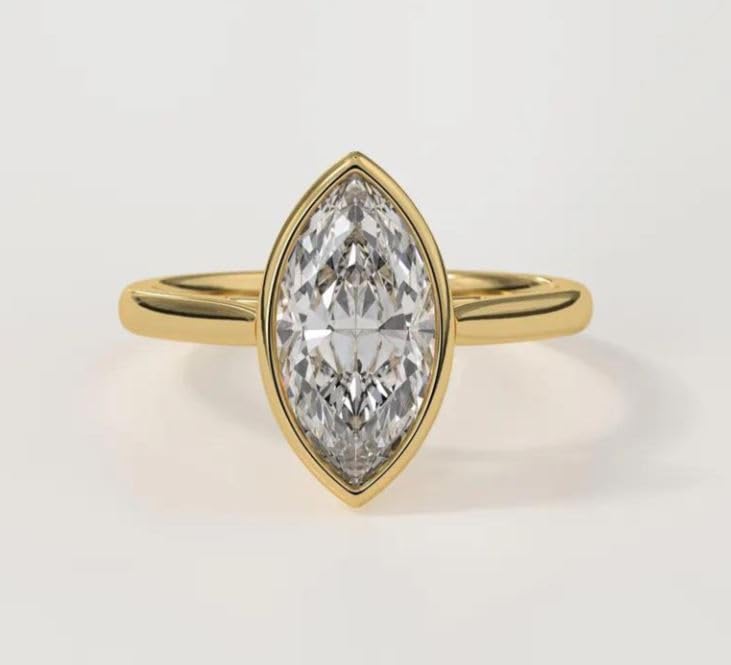3CT Marquise Diamond Bezel Set Ring / Split Shank Engagement Ring / 14k Gold plated Diamond Solitaire 925 silver,women For Her solitire stone gold plated with a transparent,solitire jewellery.2