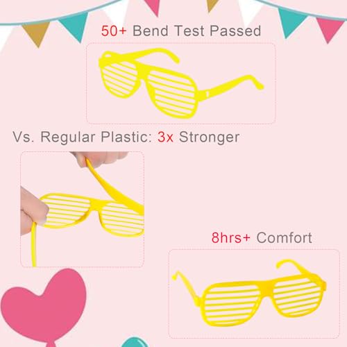 72 Pack Shutter Shade Glasses in Bulk, 80s Style Slotted Sunglasses, Neon Color Shades Perfect for Party Favors, Birthday Supplies, Adult and Teen School Gifts3